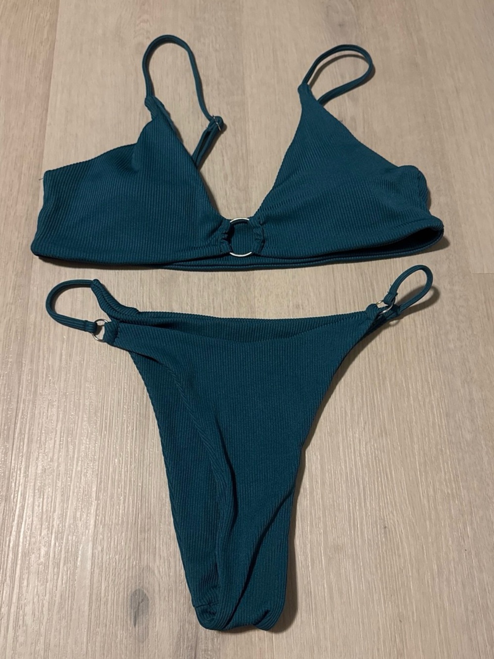 PacSun Teal Ribbed Ring-Front Bikini Set